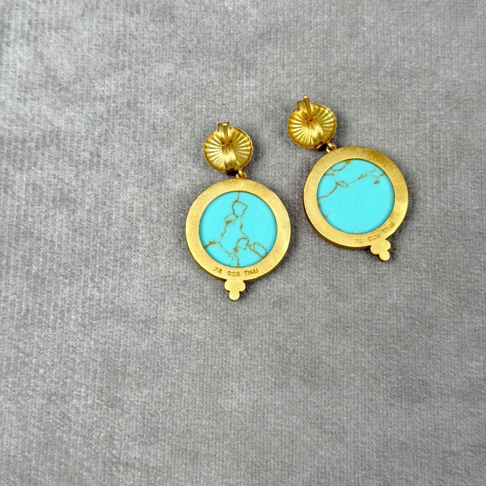Freida Rothman Turquoise Mother of Pearl Drop Earrings Matte Gold 925 Silver - Picture 7 of 10
